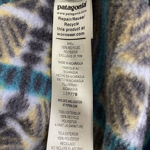 Patagonia Teal Blue White Brown Geometric Snap Fleece Pullover - Picture 8 of 8